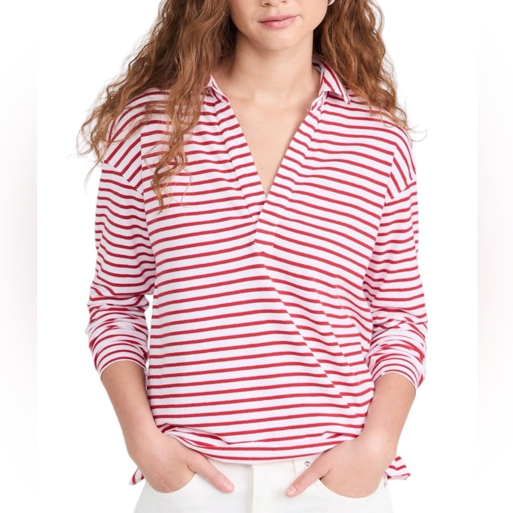 Frank & Eileen PATRICK Popover Henley red white striped size XS